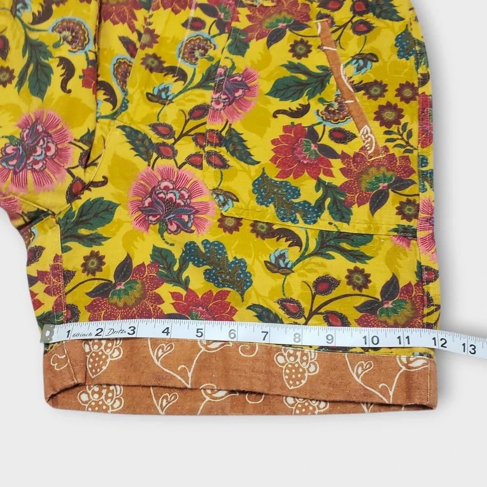 Sundance Sumi Short Yellow‎ Floral Linen Blend Womens Size 10 Boho Festival